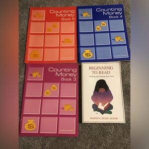 COUNTING MONEY Books 3-5 by Elizabeth Foster & Beginning To Read by M.J. Adams